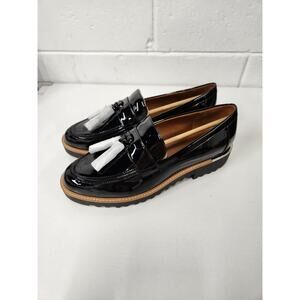 NWB Franco Sarto Women's L-Carolynn Black Patent Loafers With Tassels, Size 8.5W